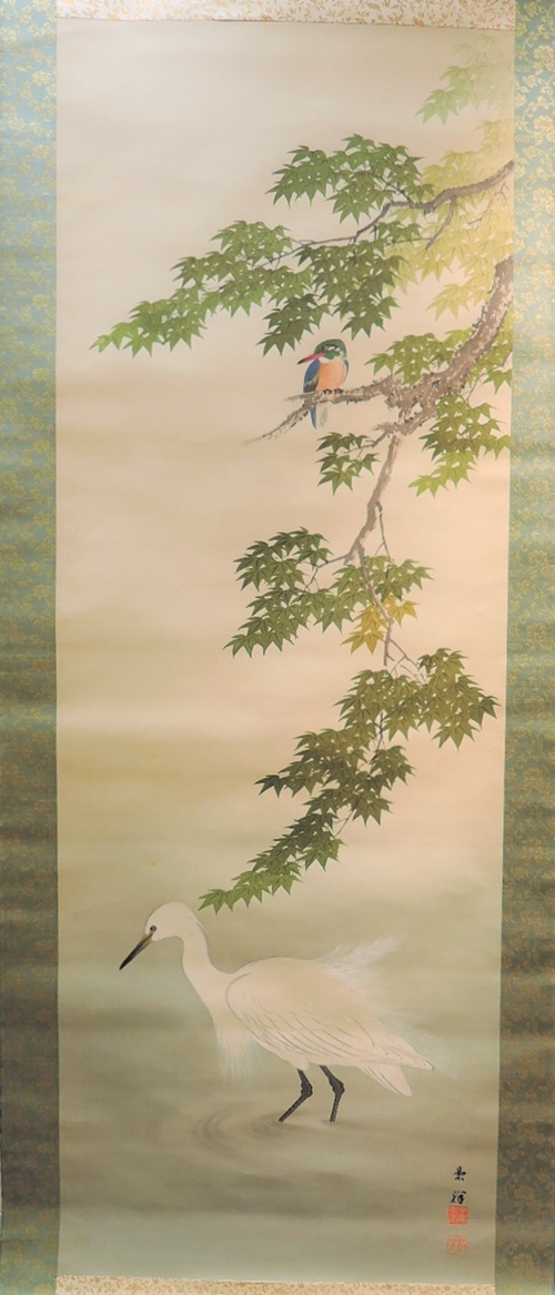 季節の掛け軸 今尾景祥作 「青楓白鷺図」 | 大阪の掛軸・工芸品・古